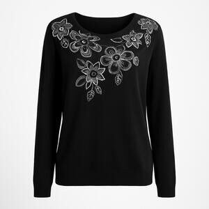 Vintage Embroidered Sequin Crew Sweater XL Oversized Dark Academia Preppy Goth